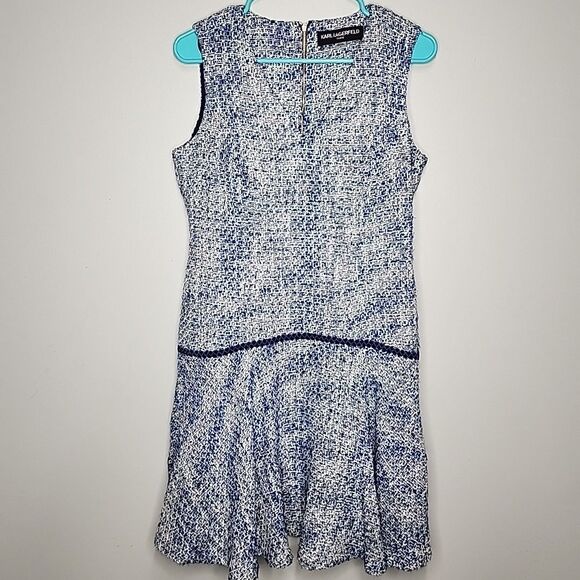 Karl Lagerfeld Drop Waisted Tweed Sleeveless Dress - Blue, White Sz 8 - Picture 4 of 9